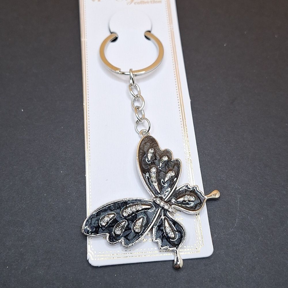 Silver black Butterfly keychain dangle charm keyring